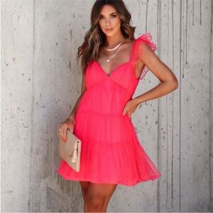 NWT Ruffle sleeve boutique dress in pink!